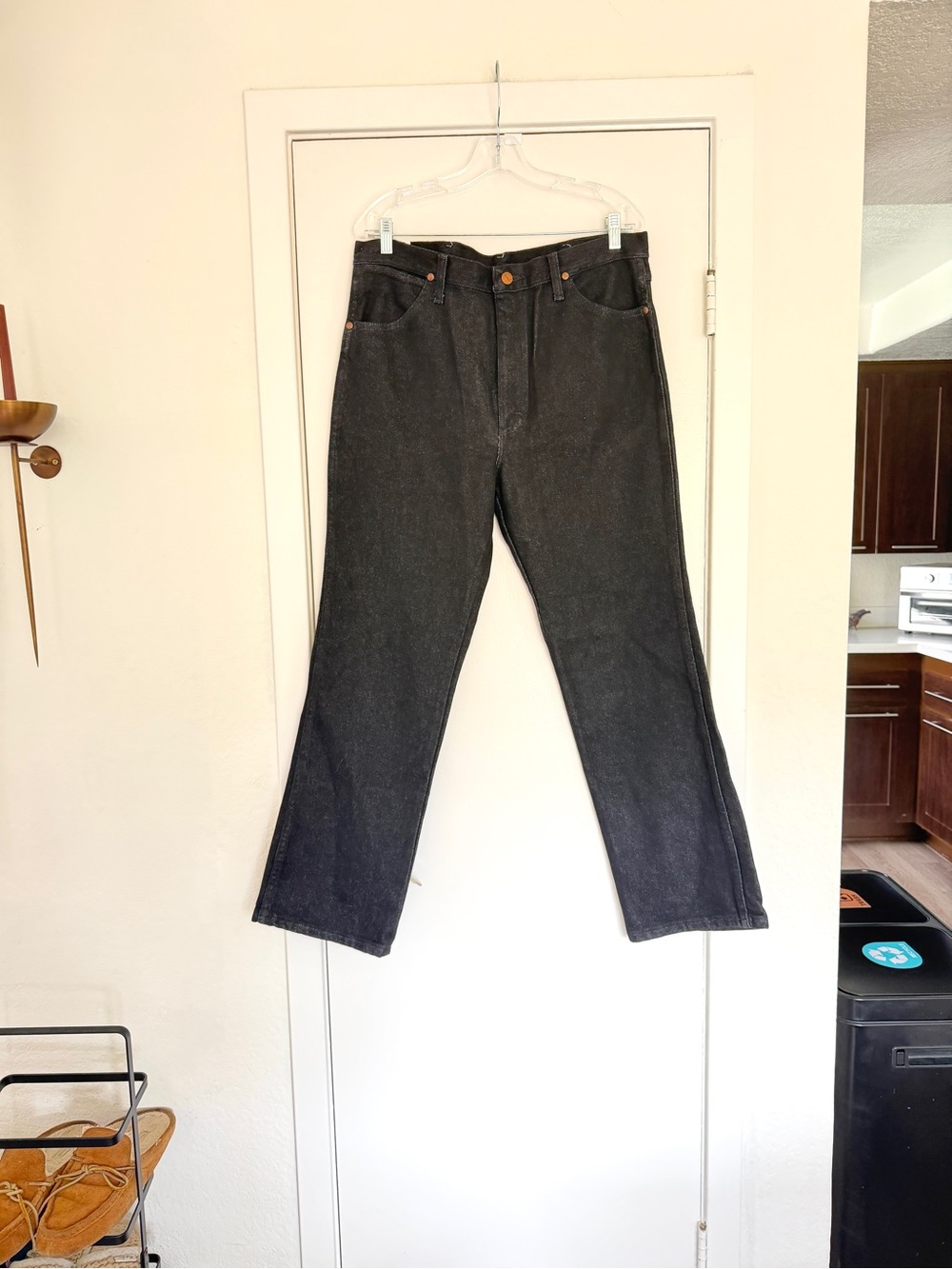 NWT Wrangler Slim-Fit Black/Indigo Straight-Leg Jeans